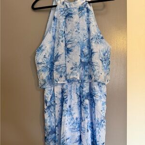 Blue Floral Halter Dress